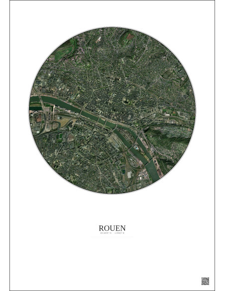 Rouen Satellite View Poster 2.5km Color | Gravura – Light background
