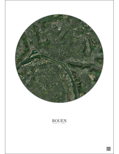 Affiche Rouen – Poster vue satellite 5km Couleur | Gravura – Fond clair
