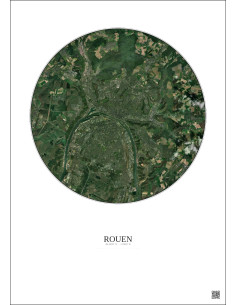 Affiche Rouen – Poster vue satellite 10km Couleur | Gravura – Fond clair