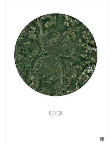 Rouen Satellite View Poster 10km Color | Gravura – Light background