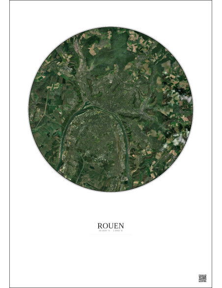 Rouen Satellite View Poster 10km Color | Gravura – Light background