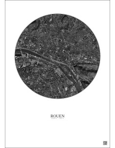Affiche Rouen – Poster vue satellite 2.5km N&B | Gravura – Fond clair