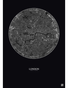 Affiche London – Poster vue satellite 10km N&B | Gravura – Fond foncé