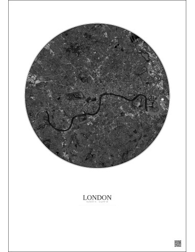Affiche London – Poster vue satellite 10km N&B | Gravura – Fond clair