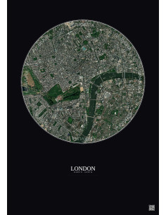 Affiche London – Poster vue satellite 2.5km Couleur | Gravura – Fond foncé