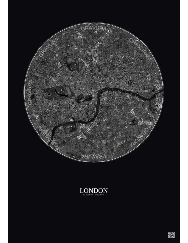London Satellite View Poster 6km B&W | Gravura – Dark background