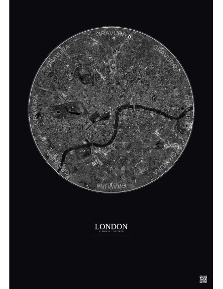 London Satellite View Poster 6km B&W | Gravura – Dark background