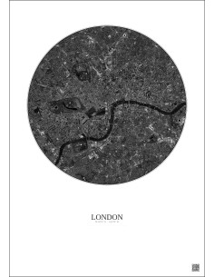 Affiche London – Poster vue satellite 6km N&B | Gravura – Fond clair