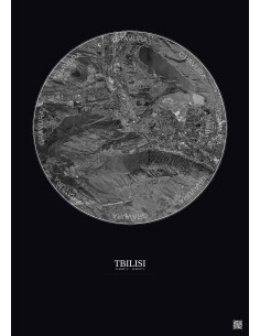 Affiche Tbilisi – Poster vue satellite 10km N&B | Gravura – Fond foncé