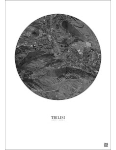Affiche Tbilisi – Poster vue satellite 10km N&B | Gravura – Fond clair