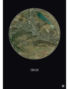 Affiche Tbilisi – Poster vue satellite 10km Couleur | Gravura – Fond foncé