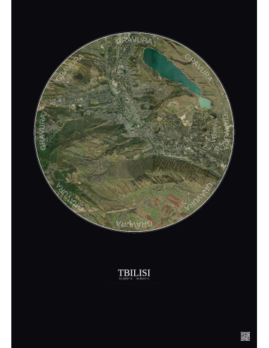 Affiche Tbilisi – Poster vue satellite 10km Couleur | Gravura – Fond foncé