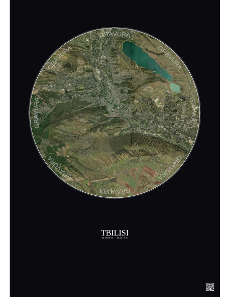 Affiche Tbilisi – Poster vue satellite 10km Couleur | Gravura – Fond foncé