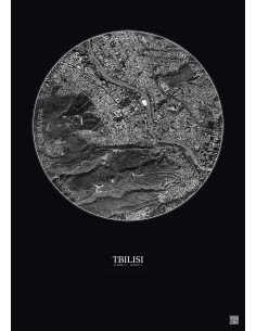 Affiche Tbilisi – Poster vue satellite 2.5km N&B | Gravura – Fond foncé