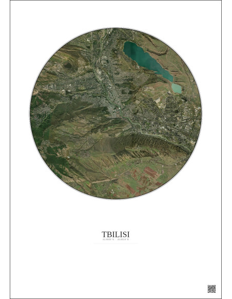 Affiche Tbilisi – Poster vue satellite 10km Couleur | Gravura – Fond clair
