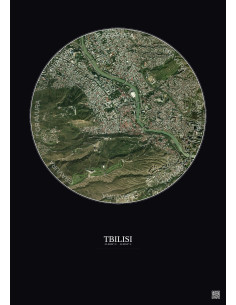 Affiche Tbilisi – Poster vue satellite 2.5km Couleur | Gravura – Fond foncé