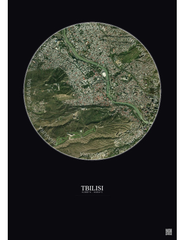 Affiche Tbilisi – Poster vue satellite 2.5km Couleur | Gravura – Fond foncé