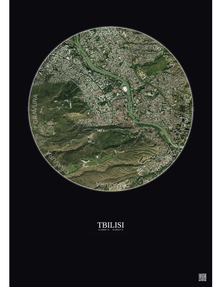 Affiche Tbilisi – Poster vue satellite 2.5km Couleur | Gravura – Fond foncé