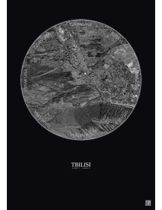 Affiche Tbilisi – Poster vue satellite 6km N&B | Gravura – Fond foncé