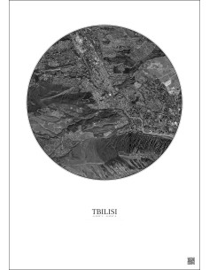 Affiche Tbilisi – Poster vue satellite 6km N&B | Gravura – Fond clair