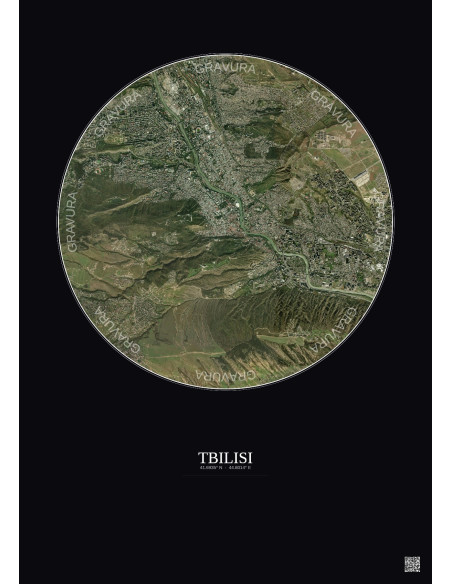 Affiche Tbilisi – Poster vue satellite 6km Couleur | Gravura – Fond foncé