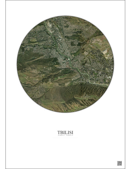 Affiche Tbilisi – Poster vue satellite 6km Couleur | Gravura – Fond clair