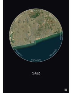 Affiche Accra – Poster vue satellite 10km Couleur | Gravura – Fond foncé