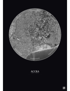 Affiche Accra – Poster vue satellite 2.5km N&B | Gravura – Fond foncé