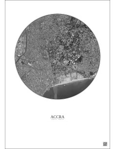 Affiche Accra – Poster vue satellite 2.5km N&B | Gravura – Fond clair