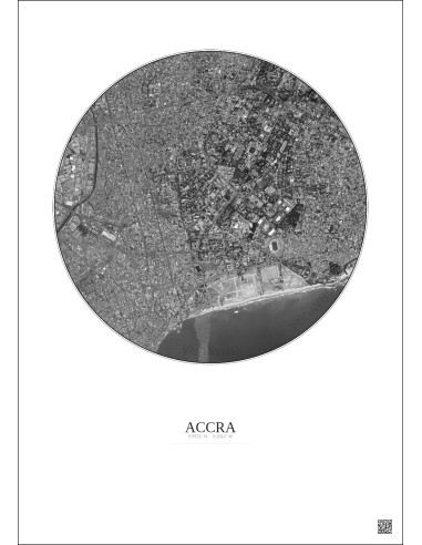 Affiche Accra – Poster vue satellite 2.5km N&B | Gravura – Fond clair