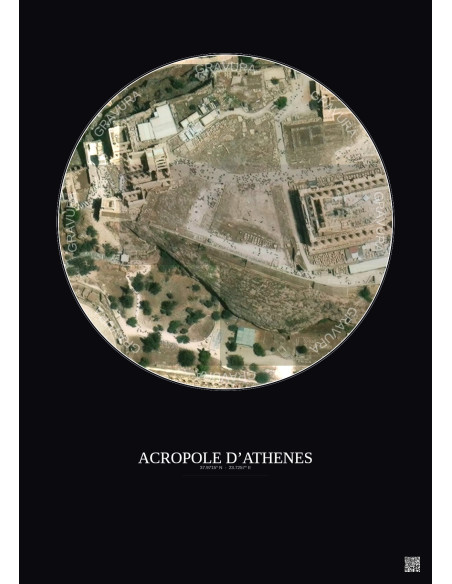 Affiche Acropole Dathenes – Poster vue satellite 0.1km Couleur | Gravura – Fond foncé