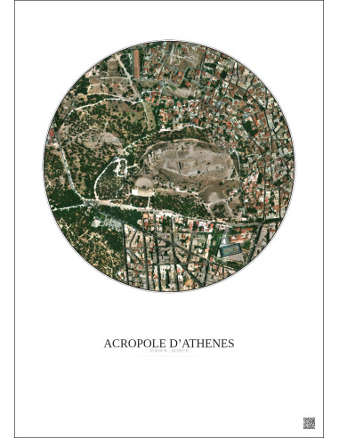 Affiche Acropole Dathenes – Poster vue satellite 0.5km Couleur | Gravura – Fond clair