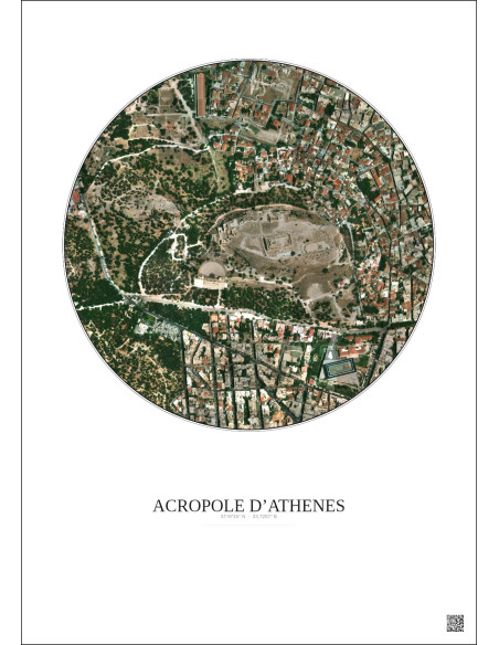 Affiche Acropole Dathenes – Poster vue satellite 0.5km Couleur | Gravura – Fond clair