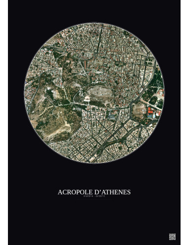 Affiche Acropole Dathenes – Poster vue satellite 1km Couleur | Gravura – Fond foncé