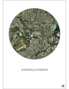 Affiche Acropole Dathenes – Poster vue satellite 1km Couleur | Gravura – Fond clair