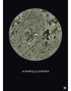 Affiche Acropole Dathenes – Poster vue satellite 2.5km Couleur | Gravura – Fond foncé