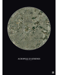 Affiche Acropole Dathenes – Poster vue satellite 5km Couleur | Gravura – Fond foncé