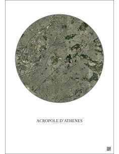 Affiche Acropole Dathenes – Poster vue satellite 5km Couleur | Gravura – Fond clair
