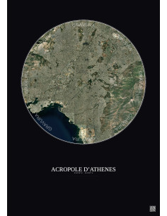 Affiche Acropole Dathenes – Poster vue satellite 10km Couleur | Gravura – Fond foncé
