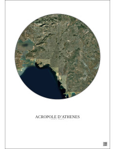 Affiche Acropole Dathenes – Poster vue satellite 20km Couleur | Gravura – Fond clair