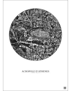 Affiche Acropole Dathenes – Poster vue satellite 0.5km N&B | Gravura – Fond clair