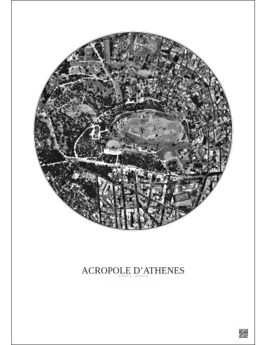 Affiche Acropole Dathenes – Poster vue satellite 0.5km N&B | Gravura – Fond clair