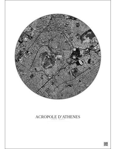 Affiche Acropole Dathenes – Poster vue satellite 2.5km N&B | Gravura – Fond clair