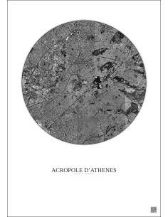 Affiche Acropole Dathenes – Poster vue satellite 5km N&B | Gravura – Fond clair