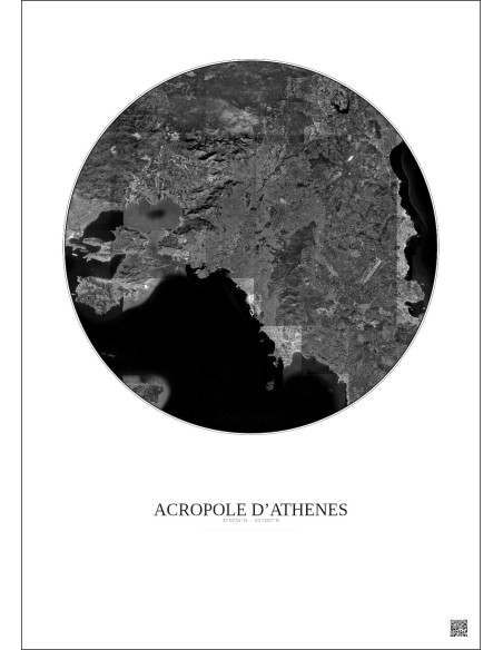 Affiche Acropole Dathenes – Poster vue satellite 30km N&B | Gravura – Fond clair