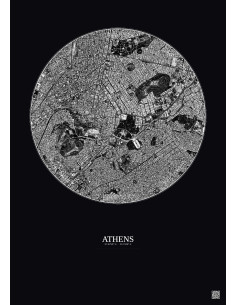 Affiche Athens – Poster vue satellite 2.5km N&B | Gravura – Fond foncé
