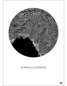 Affiche Acropole Dathenes – Poster vue satellite 20km N&B | Gravura – Fond clair