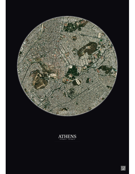 Affiche Athens – Poster vue satellite 2.5km Couleur | Gravura – Fond foncé