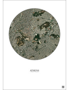 Affiche Athens – Poster vue satellite 2.5km Couleur | Gravura – Fond clair