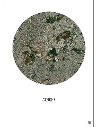Affiche Athens – Poster vue satellite 2.5km Couleur | Gravura – Fond clair